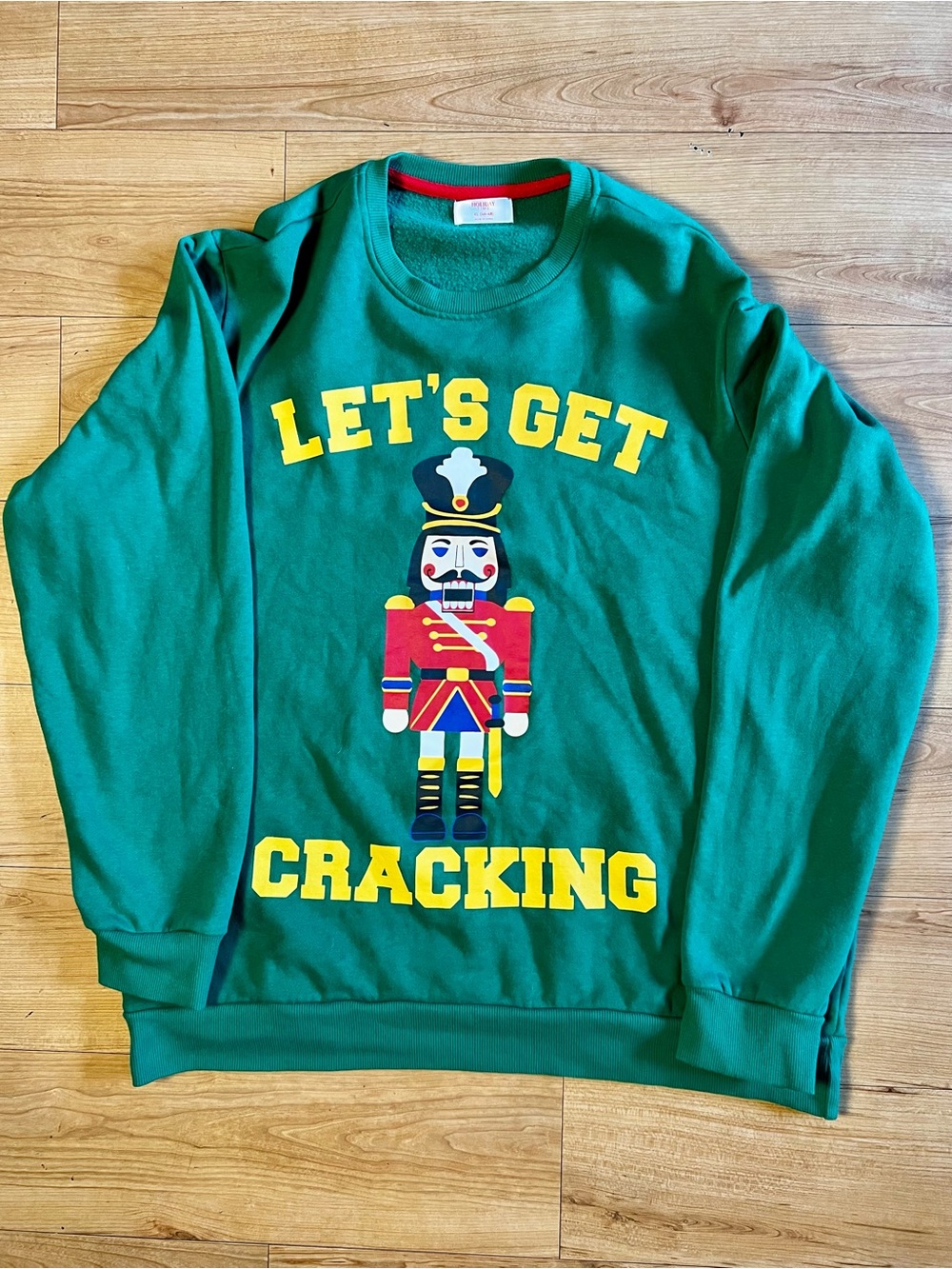 Holiday Time XL Christmas Nutcracker Sweatshirt Let’s Get Cracking Green